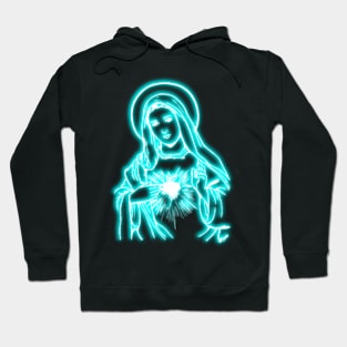 Light Blue Neon Virgin Mary Hoodie